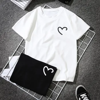 2021 Sommeren Kvinder T-shirt Piger Harajuku Elsker Print Top t-shirt Kort Ærme O Hals Par Kærester Bomuld Hvid Tshirt Camiseta