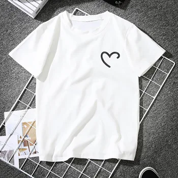 2021 Sommeren Kvinder T-shirt Piger Harajuku Elsker Print Top t-shirt Kort Ærme O Hals Par Kærester Bomuld Hvid Tshirt Camiseta