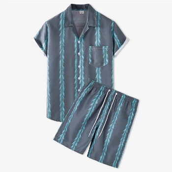 2021 Sommeren Mænd Hawaii Sæt Udskrivning Korte Ærmer-Knappen Shirt Beach Shorts Streetwear Casual Herre Passer Til 2 Stykker Toppe, Bukser