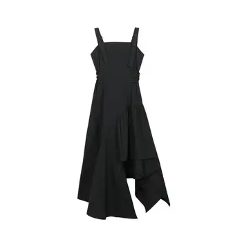 2021 sommeren nye stil i stor størrelse forsigtig maskinen slynge kjole kvindelige sommeren fat mm uregelmæssige split-design forstand talje lille, sort