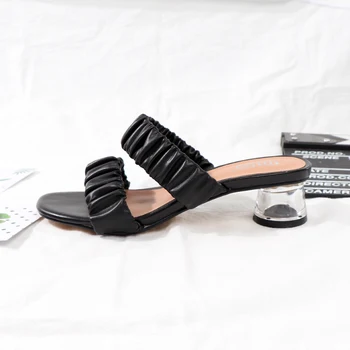 2021 sommeren nye stil one-line slipper fashion-crystal high heel sandaler sexet runde-hoved open-toe sko