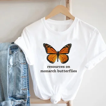 2021 Sommeren Overdimensionerede Kvinder ' s T-shirt Æstetiske Sommerfugl Mønster T-shirt Kvinders Mode Retro Top Hvid koreanske Korte Ærmer