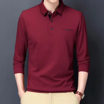2021 Spring Nye Business-Langærmet Polo Shirt Mænd Casual Revers Solid Farve Komfortable, Åndbar T-Shirt Mandlige Far Tøj Toppe