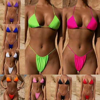 2021Bikini Sexet Europæiske og Amerikanske Pop Kvinders Badedragt Solid Farve Split Fine Rem Badedragt, Bikini Bikini badedragt kvinder
