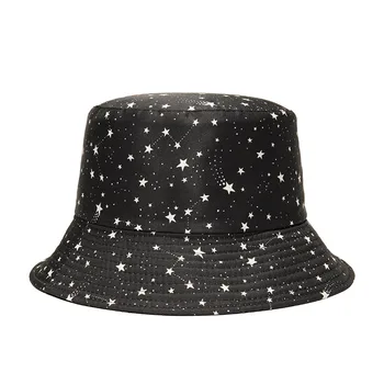 2021Vintage Bomuld Bucket Hat Mænd, Kvinder, Moon-Stjerne Print Sort Fiskeren Hat til Udendørs Rejse Hat Solen Cap Hatte Kvindelige