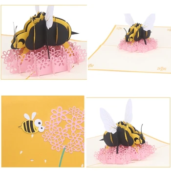 203F Bee Blomst Lykønskningskort Håndlavet Fødselsdag, Bryllup Invitation 3D-Op-Kort