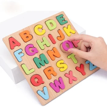 20cm placa de madeira kom número alfabeto colorido 3d quebra-cabeça crianças brinquedo educativo cedo correspondência carta jogo