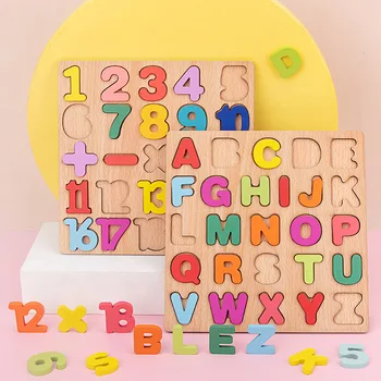 20cm placa de madeira kom número alfabeto colorido 3d quebra-cabeça crianças brinquedo educativo cedo correspondência carta jogo