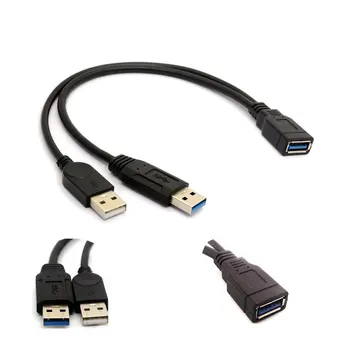 20cm USB3.0 til USB3.0/2.0 USB3.0 Kvindelige Dual USB Mand Ekstra Strøm Data Y forlængerkabel