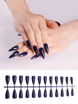 24 Stk Mandel Plast Neglelak Belægning Falske Negle Fuld Dækning Mode Pink Blå Tryk På Nail Tips Manicure Værktøjer Nail Art