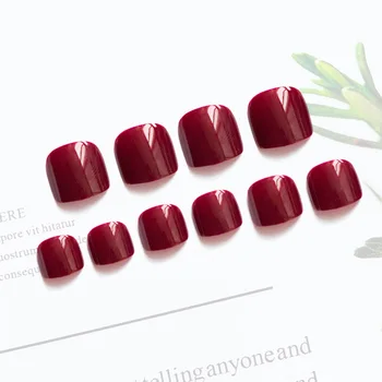 24pcs kunstige negle med lim Pearl Rød Bære Korte Stykke Mode Manicure Patch Falsk Toenail falsk søm tryk på til pige