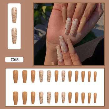 24pcs Kærlighed Hjerte Trykt Nail Patch Rhinestone Indlagt Lim Type Flytbart Lange Stykke Manicure Falsk Nail Patch