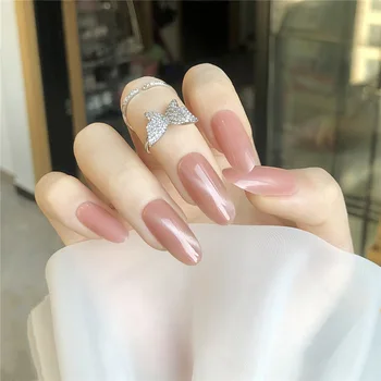 24pcs Runde Pink Cat Eye Bære Lange Stykke Mode Manicure Patch Falske Negle og Spar Tid Bærbare Nail Patch Nail Art