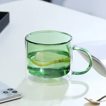 250ML dobbeltvægget Glas, Kop Gennemsigtig Drinkware Sund Farvet Glas Dobbelt Cup Hjem Glas Farve Cups Kontor Og Mælk