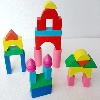 26-50stk/set Kid Træ-Mini Slot Bygning Mursten Blokke Geometriske Form, Pædagogisk Legetøj Samlet Spillet Miljø-Venligt