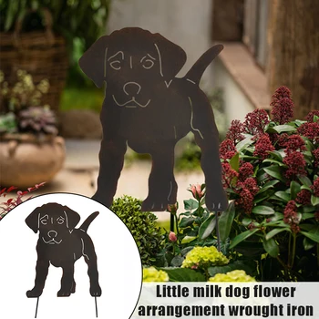 2D Dog Figur Jorden Indsætte Udsmykning til Udendørs Hule Naturtro Dyr Metal Statue Pind for at Have Manor 30*47CM LBShipping
