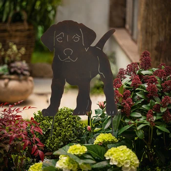 2D Dog Figur Jorden Indsætte Udsmykning til Udendørs Hule Naturtro Dyr Metal Statue Pind for at Have Manor 30*47CM LBShipping