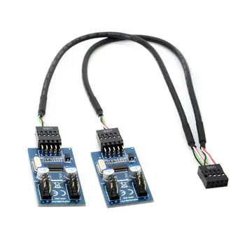 2PC Indre 9-Pin USB 2.0-Splitter 1 Mandlige og 4 Kvindelige Bundkort Pin-kode til PC-Sag