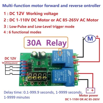 2STK 12V, 30A Multifunktions Motor Frem og tilbage Controller Motor Start og Stop Controller Forsinkelse Limit Switch Relæ