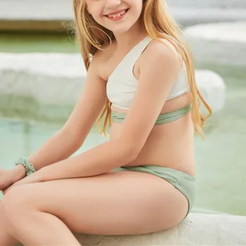 2stk Baby Buksetrold Piger Badetøj Sæt Børn, Fast Farve, den Ene Skulder Uregelmæssige Bikini Badetøj Søde Badning Badetøj 2021
