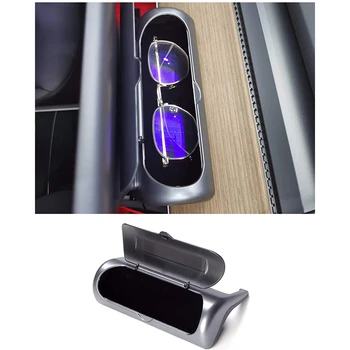 2STK Bil Solbriller Holder til Tesla Model 3/ Model Y Accessories, Solbriller Tilfælde Briller Indehaveren opbevaringsboks (Sølv)