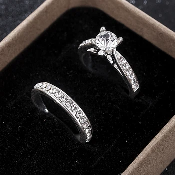 2stk Brude Sæt Elegante Ringe til Kvinder, Bryllup, Engagement, Mode Smykker med Fuld Skinnende Zircon Kvindelige Ring Gave