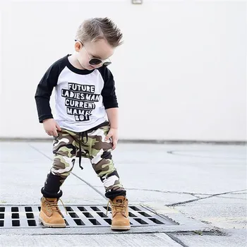 2stk Camouflage Dreng Bomuld Indstille Mode Brev Print Shorts+Camouflage Bukser, Børn Tøj, Baby Udstyr