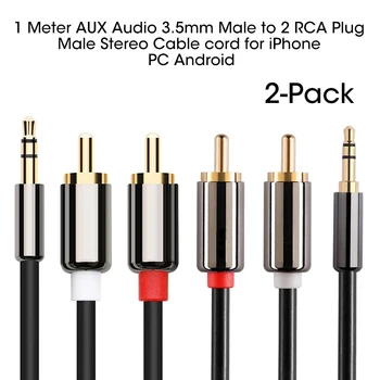 2stk/masse 1M 3,5 mm AUX lydkabel han til 2 PHONO-Stik Stereo Audio Kabel til iPhone, PC, Android-Telefoner Højttaler Bil Xiaomi redmi