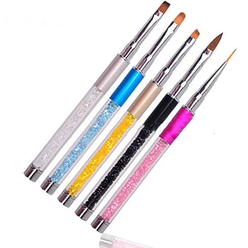 2stk Nail Art Rhinsten Håndtere Børste Sæt Gradient Tegning Negle Børste Akryl UV Gel Maleri Pen DIY Design Manicure Værktøjer
