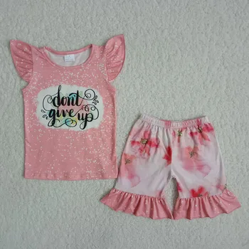 2stk Nyeste Sommeren lille Barn Spædbarn Baby Pige Bomuld, Afslappet Tøj, Sæt Blomster Brev Pink Skjorte+Blomst Shorts Søde Baby Tøj