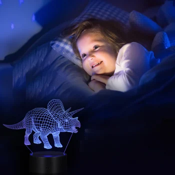2W Fjernbetjeningen, Eller Tryk Kontrol 3D LED Nat Lys Dinosaur-Formet Bord bordlampe Xmas Hjem Dekoration Dejlige Gaver Til Børn