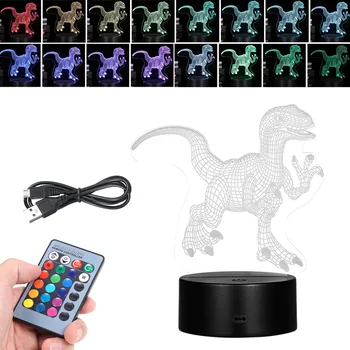 2W Fjernbetjeningen, Eller Tryk Kontrol 3D LED Nat Lys Dinosaur-Formet Bord bordlampe Xmas Hjem Dekoration Dejlige Gaver Til Børn