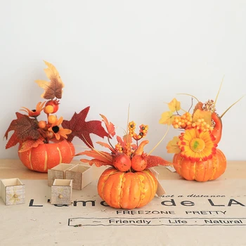 2x Kunstige Græskar Maple Leaf Granatæble Tabel Hus Prop Efteråret Falder Høst Thanksgiving Halloween-C & A