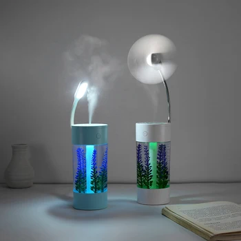 3 i 1 Lavendel Luftfugter Æterisk Olie, Aroma Diffuser Lampe Aromaterapi LED Nat Lys USB-Ventilator Air Freshener