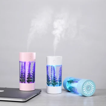 3 i 1 Lavendel Luftfugter Æterisk Olie, Aroma Diffuser Lampe Aromaterapi LED Nat Lys USB-Ventilator Air Freshener
