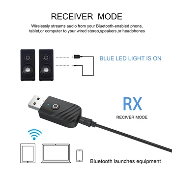 3-i-1 USB Bluetooth-5,0 Lyd Transmitter Receiver Adapter til TV, PC Bil 3,5 mm