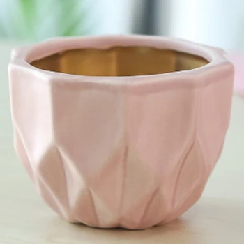 3 Piece Ins Geometriske Pink Flower Pot Sæt Desktop Saftige Keramik Flower Pot Moderne Enkelthed Hjem Dekoration