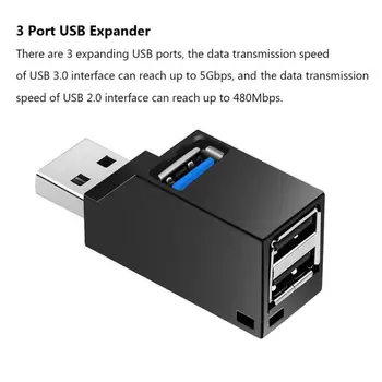 3 Port USB-Hub, Mini-USB 3.0 High Speed Hub Splitter-Boksen Til Bærbare PC, U Disk Card-Læser Til IPhone Xiaomi Mobiltelefon Hub