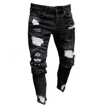3 Stilarter Bunde Elastisk Rippet Tynde Biker Broderi Print-Jeans Ødelagt Hul Slim Fit Ridset Høj Kvalitet Jean