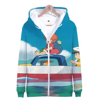 3 Til 14 År, Kids Hættetrøjer Ponyo på Klippen med 3d-Print Hoodie Sweatshirt Drenge Piger Anime Tegnefilm Jakke Frakke Børn Tøj