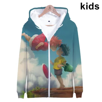 3 Til 14 År, Kids Hættetrøjer Ponyo på Klippen med 3d-Print Hoodie Sweatshirt Drenge Piger Anime Tegnefilm Jakke Frakke Børn Tøj