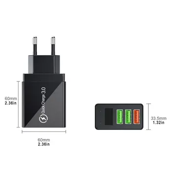 3 USB Digital Mobiltelefon Oplader, Digital Display, Hurtig Opladning Væggen Telefonen Oplader til Hurtig Opladning af Mobiltelefon Adapter