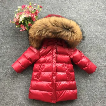 -30 graders Børn, Pige, dreng, Rusland Vinter real racoon pels bliver tykkere Parkacoats 90 ned Lang Frakke, jakke, frakke baby kids tøj