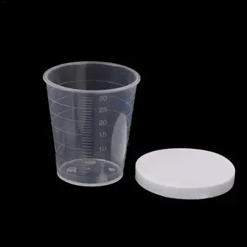 30 ml Plast Gravering målebæger Medicin målebægre Gennemsigtig Måle Container Klare mål Låg Kopper Med Hætte G2X6