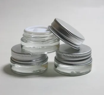 300 x engros 5g 5 ml mini tykt klart glas cremebeholder gryde med aluminium låg & indre hætte 1/6oz kosmetiske emballage, container