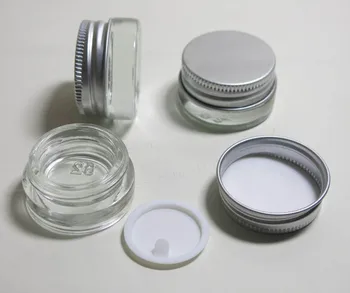 300 x engros 5g 5 ml mini tykt klart glas cremebeholder gryde med aluminium låg & indre hætte 1/6oz kosmetiske emballage, container