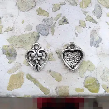 300pcs vedhæng chrams smykker komponenter 13mm lille hjerte antik sølv plade fladskærms sølv legering diy handworks nipsting mode