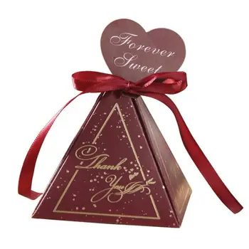30stk/masse Pyramide-Stil Bryllup Favoriserer Slik Kasser med Bånd Chokolade Emballage Baby Shower Fordel gaveæske