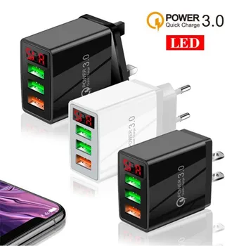 30W Adapter Universal Oplader Hurtig Opladning QC 3.0 USB Power Adapter LED Display Rejse Oplader Til iPhone, Samsung, Huawei