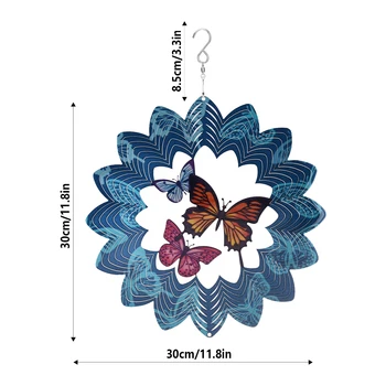 360 Grader Kunst Haven Vind Spinner Butterfly Metal 3D Dynamisk Kime Rustfrit Stål Farverige Roterende 3D